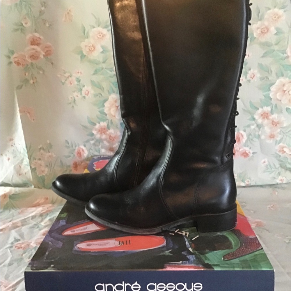Black leather riding boot by André Assous; Brazil
